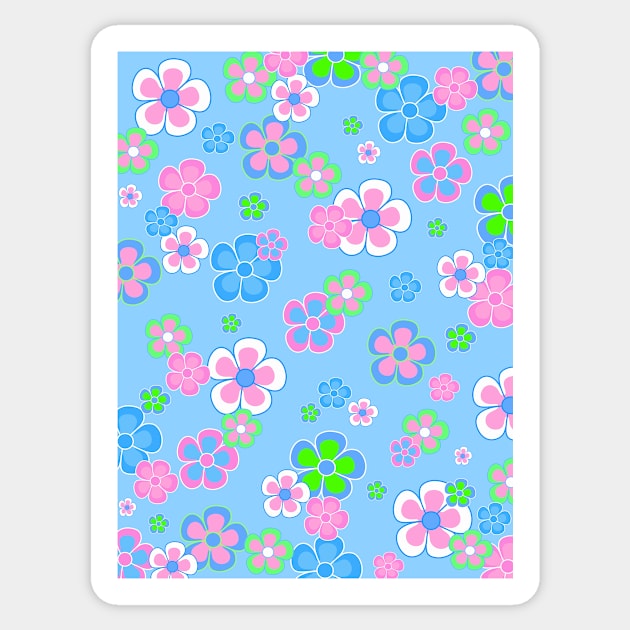 Pretty Flower Blooms On Blue - Flowers Art Sticker by SartorisArt1